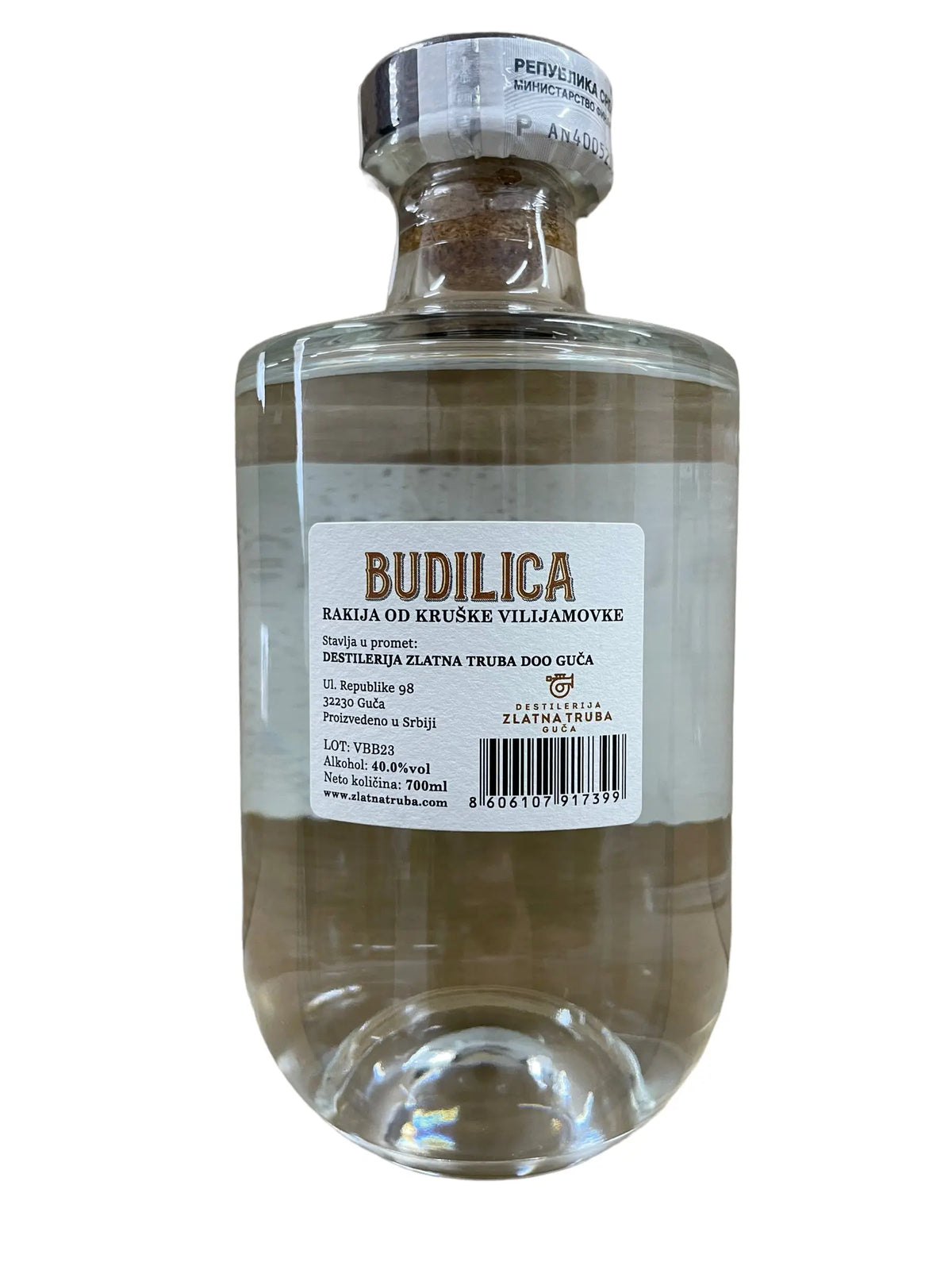 Rakija od viljamovke BUDILICA Destilerija Zlatna truba Guča 0,7l Zlatna truba Guča