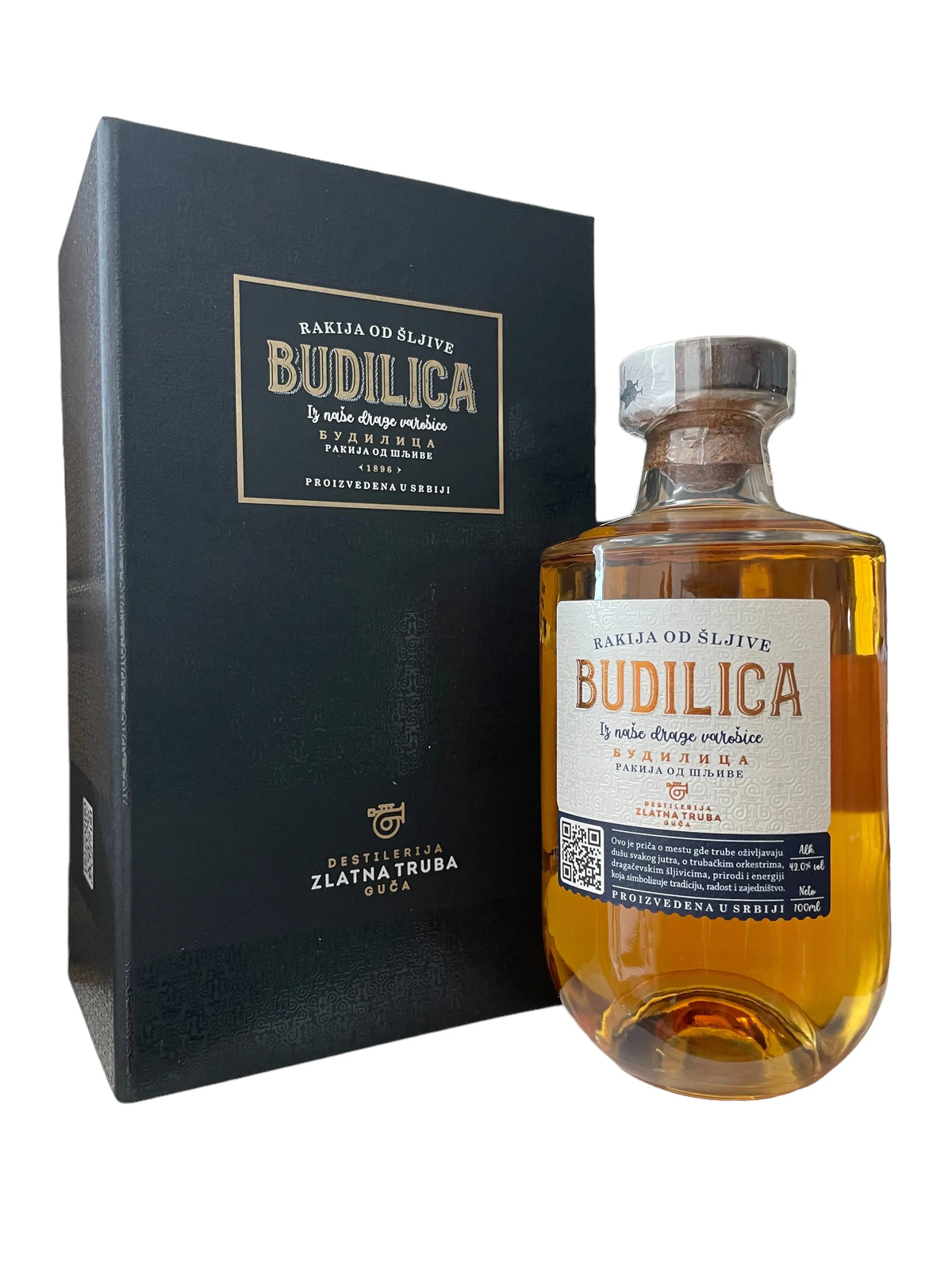Rakija od šljive BUDILICA Destilerija Zlatna truba Guča BOX 0,7l Pola Pola