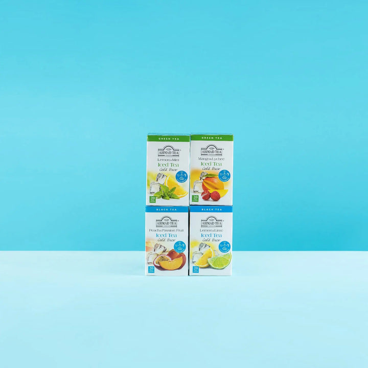 Delikatesi i tako to... Ahmad Tea cold brew iced tea selection boxes featuring peach, passion fruit, and citrus flavors