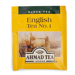 Delikatesi i tako to... Ahmad Tea English Tea No.1 black tea bag in yellow foil packaging with London bridge art