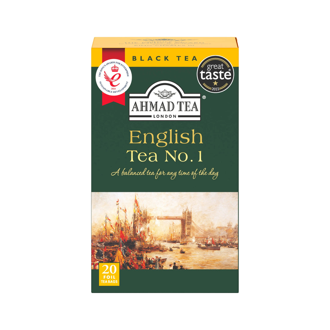 Delikatesi i tako to... Ahmad Tea English Tea No.1 black tea box with 20 foil tea bags and London bridge artwork