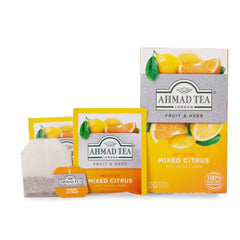 Ahmad Tea Mixed Citrus fruit and herb infusion tea bags by Delikatesi i tako to, featuring orange and lemon flavors.