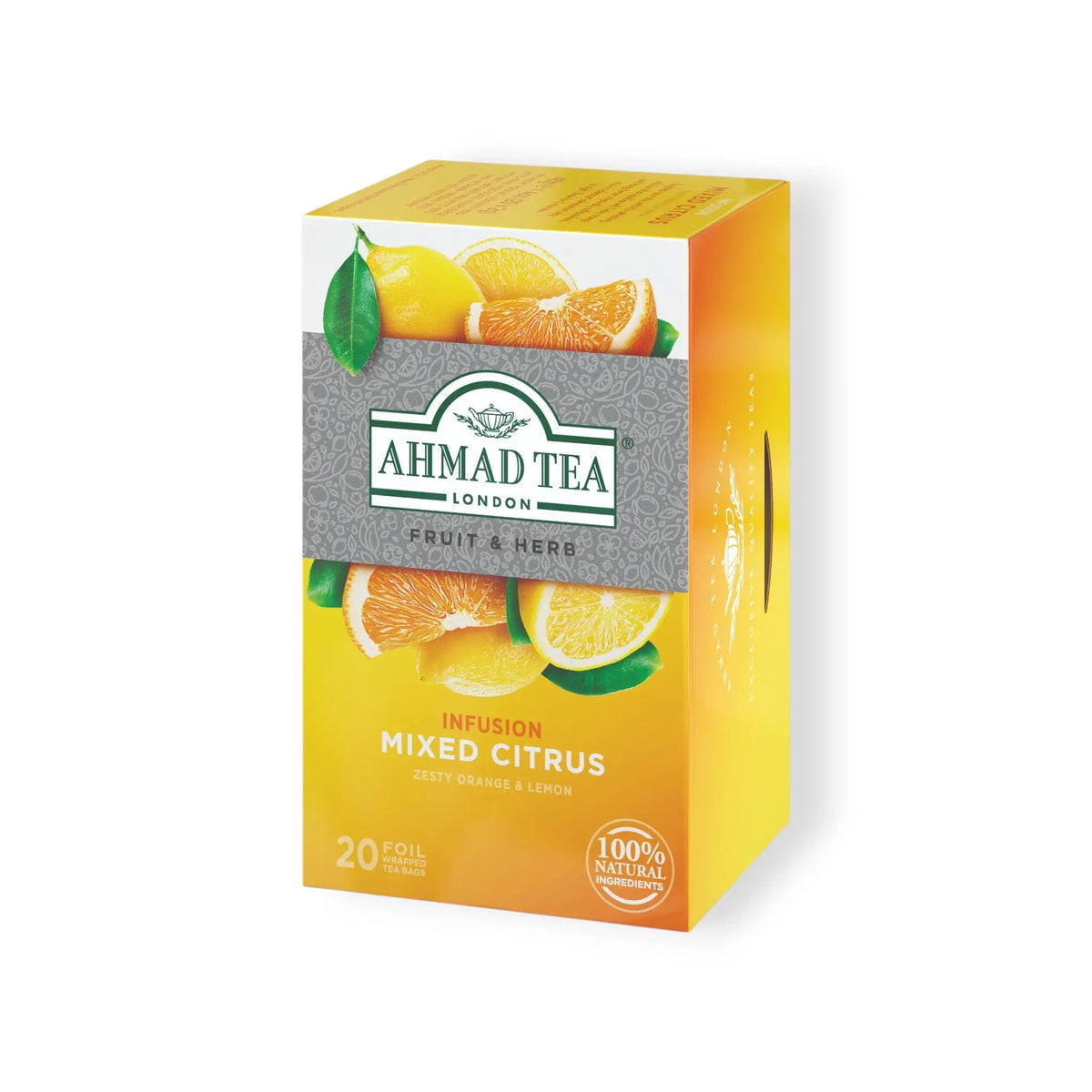 Ahmad Tea Orange & Lemon fruit infusion box with 20 foil-wrapped tea bags from Delikatesi i tako to...