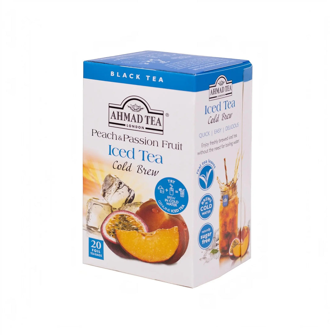 Delikatesi i tako to... Ahmad Tea Peach and Passion Fruit cold brew black tea box with 20 foil tea bags