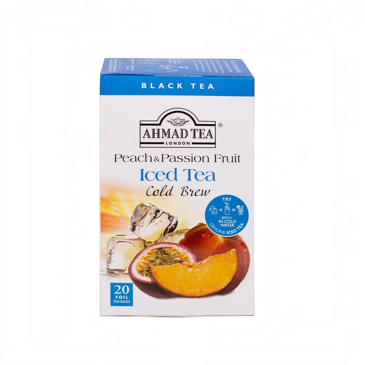 Delikatesi i tako to... Ahmad Tea Peach and Passion Fruit cold brew black tea box with 20 foil tea bags