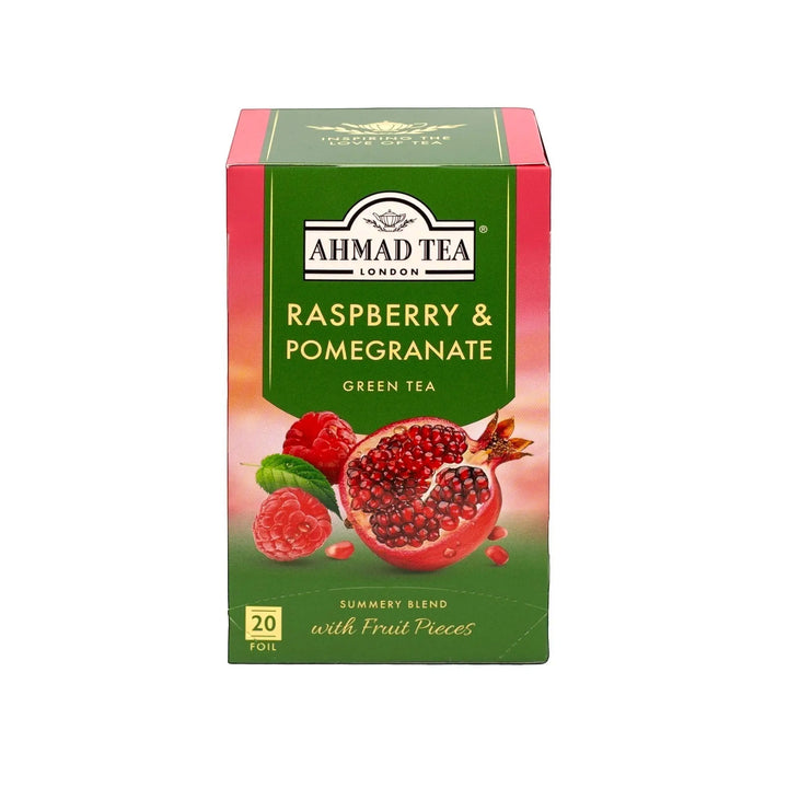 Delikatesi i tako to... Ahmad Tea Raspberry and Pomegranate green tea box with 20 foil-wrapped tea bags