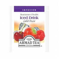 Delikatesi i tako to... Ahmad Tea Summer Fruits cold brew tea bag featuring strawberry, raspberry, and cherry imagery.