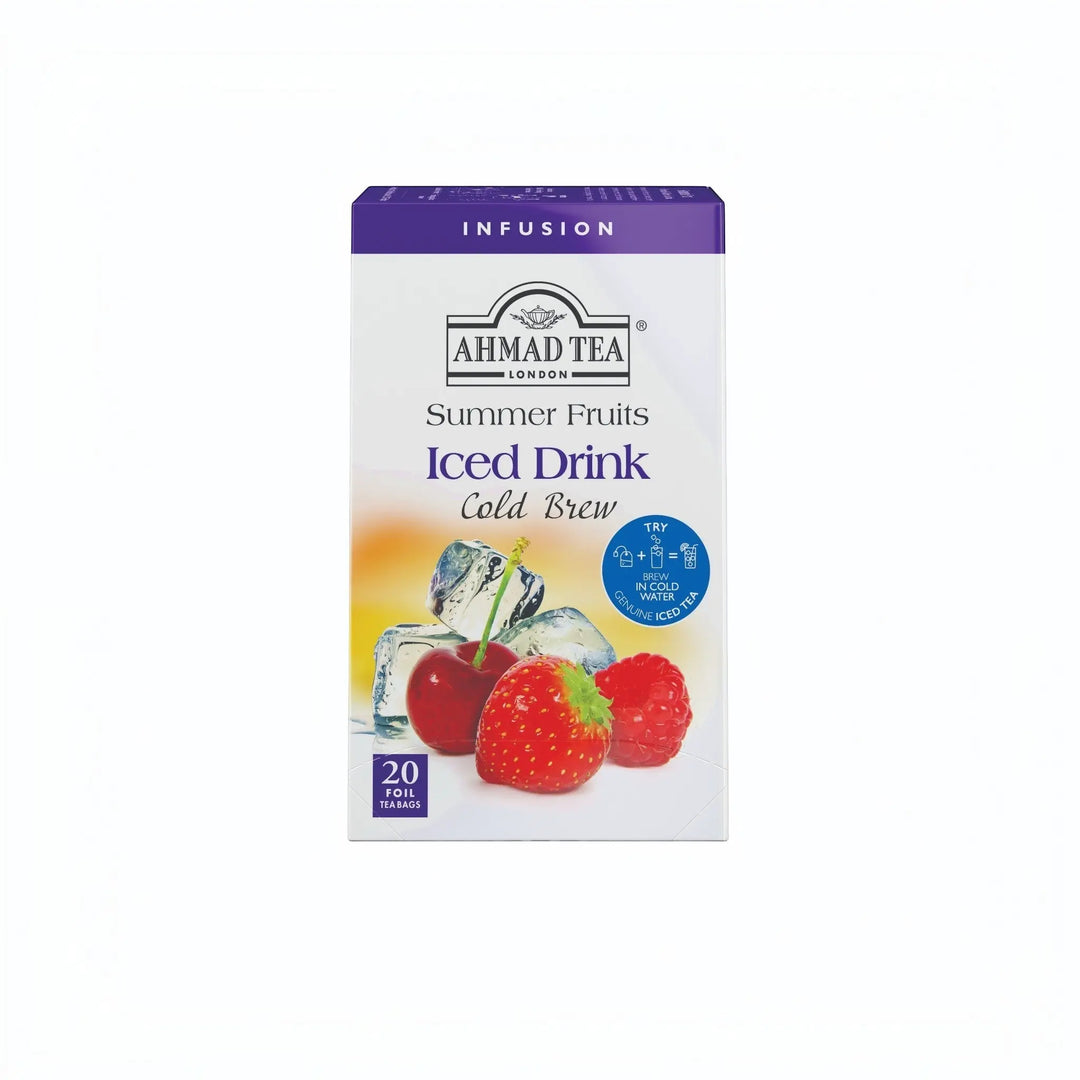 Delikatesi i tako to... Ahmad Tea Summer Fruits cold brew iced tea box with 20 foil tea bags featuring berry imagery