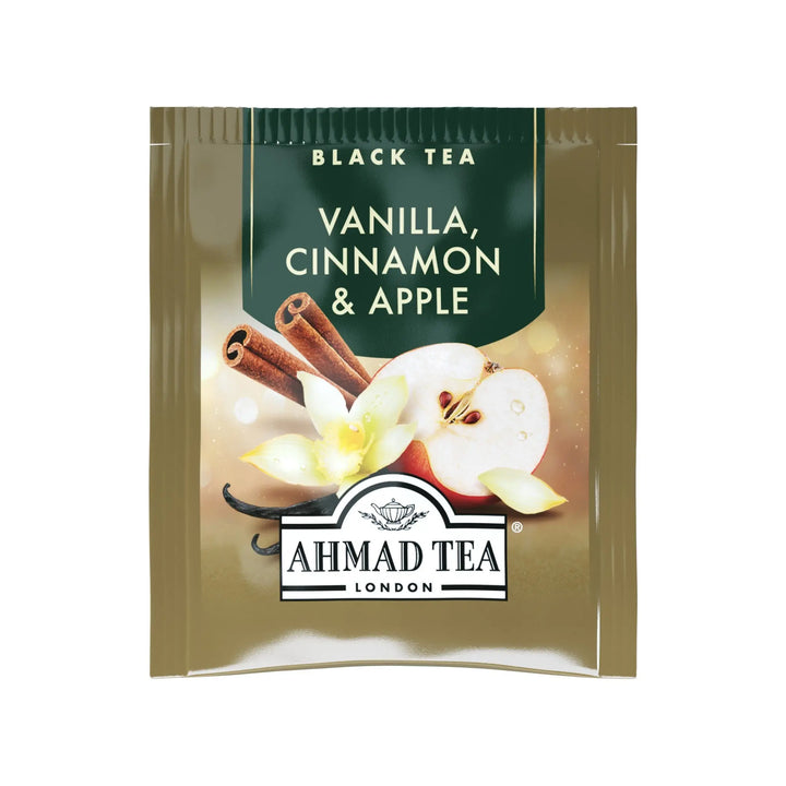 Delikatesi i tako to... Ahmad Tea vanilla, cinnamon and apple black tea bag with spice and fruit illustrations