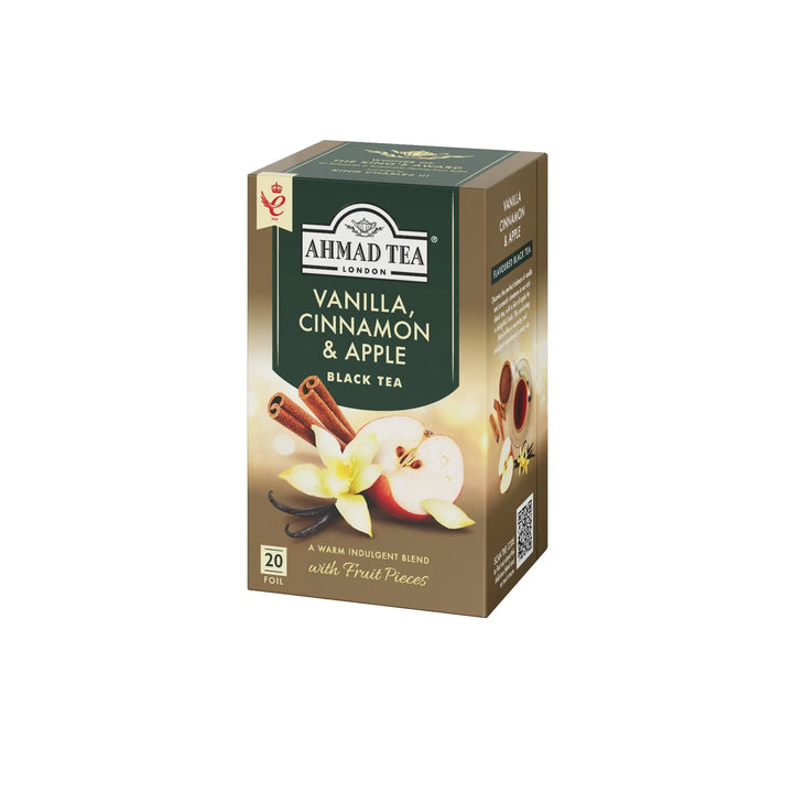 Delikatesi i tako to... Ahmad Tea Vanilla, Cinnamon & Apple black tea box with 20 foil-wrapped tea bags