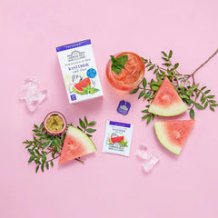 Delikatesi i tako to... Ahmad Tea watermelon and mint cold brew tea box, tea bag, and refreshing iced drink.