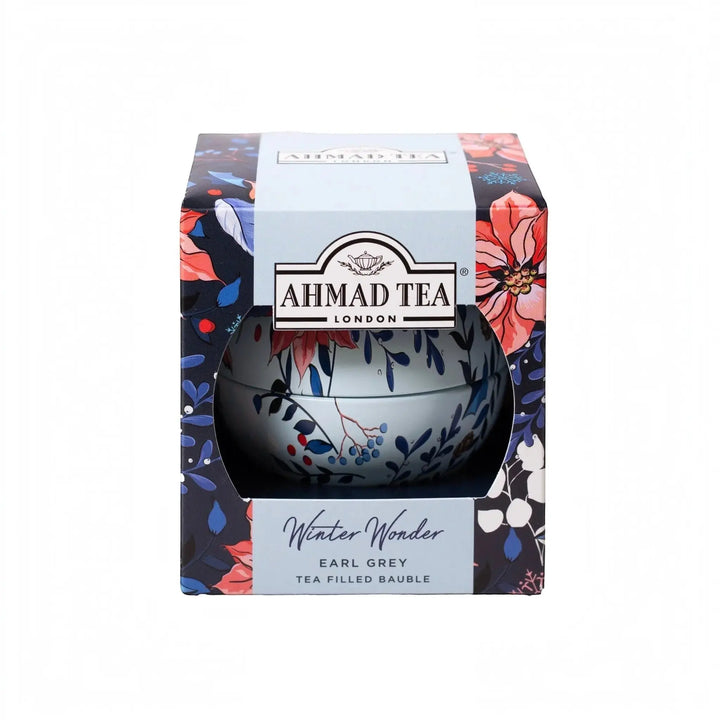 Delikatesi i tako to... Ahmad Tea Winter Wonder Earl Grey tea filled decorative bauble in floral gift box