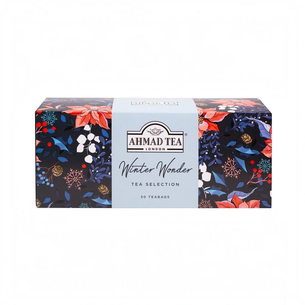 Delikatesi i tako to... Ahmad Tea Winter Wonder selection box featuring 30 tea bags in three festive holiday flavors.