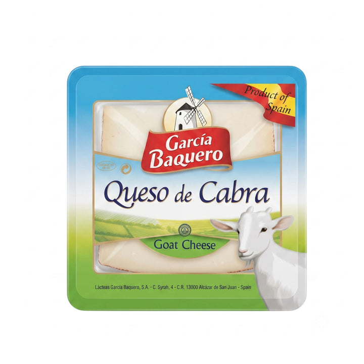 Delikatesi i tako to... Garcia Baquero goat cheese in a 150g square package with a windmill and goat illustration