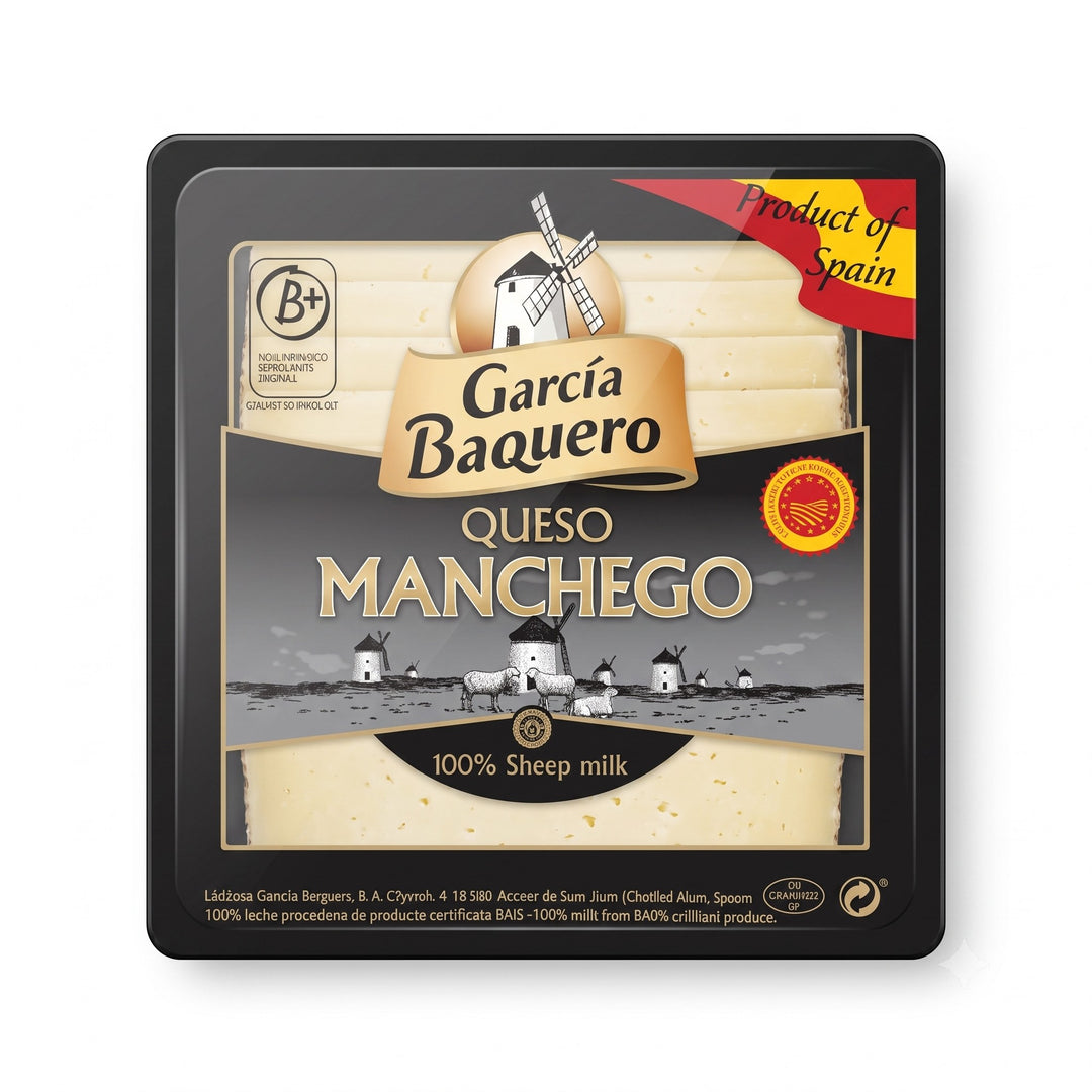 Delikatesi i tako to... Garcia Baquero Manchego sheep milk cheese in 150g square black packaging