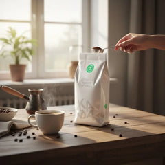 Delikatesi i tako to... white bag of freshly roasted ground coffee, 200g.