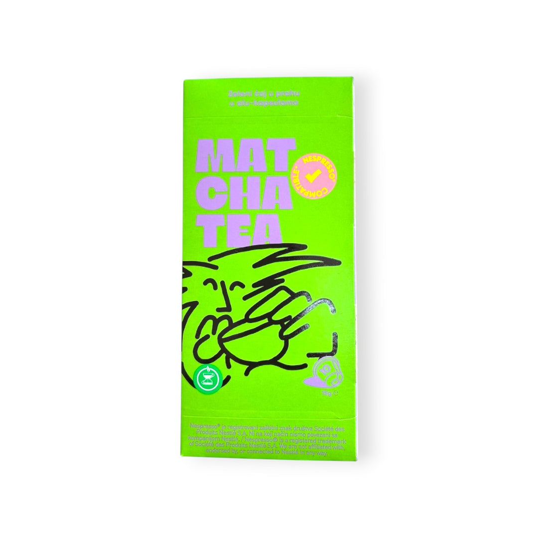 Delikatesi i tako to... green box of 10 matcha tea capsules for Nespresso compatible machines.