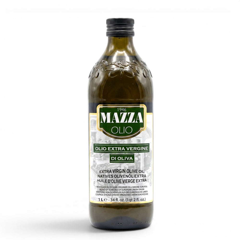 Delikatesi i tako to... Mazza extra virgin olive oil in a 1L glass bottle with embossed olive branch detail.