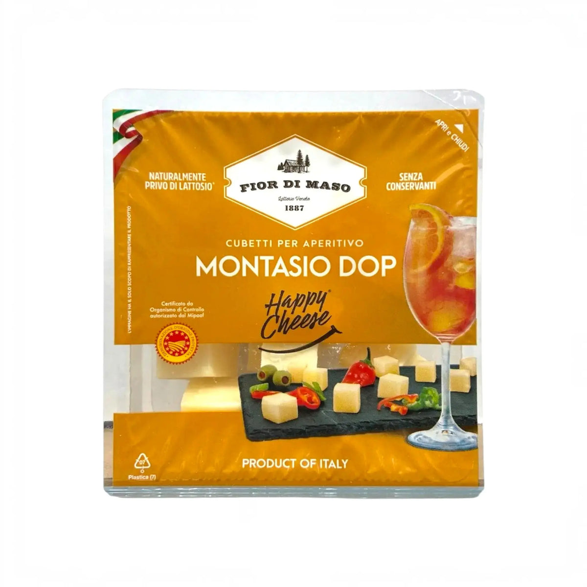 Delikatesi i tako to... Fior di Maso Montasio DOP cheese cubes in 150g resealable packaging for appetizers.