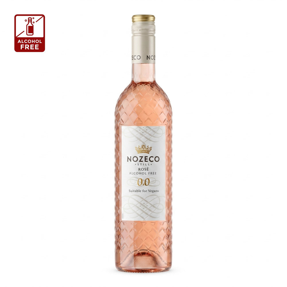 Delikatesi i tako to... Nozeco alcohol-free rose wine in a textured glass bottle with a gold cap
