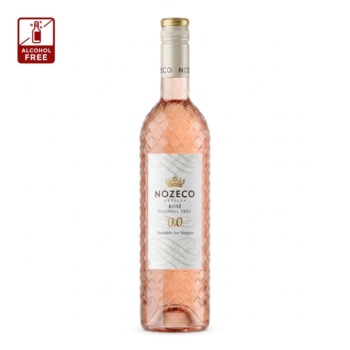 Delikatesi i tako to... Nozeco alcohol-free rose wine in a textured glass bottle with a gold cap
