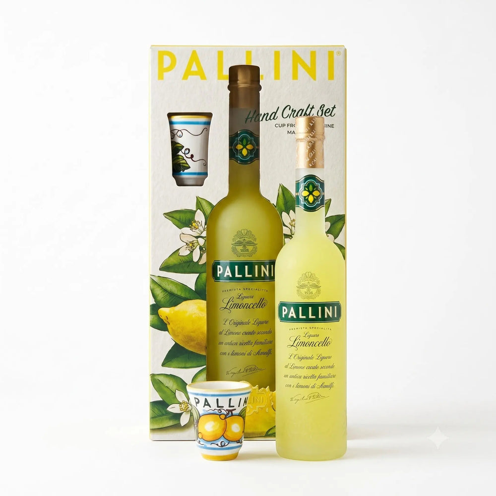 Delikatesi i tako to... Pallini Limoncello gift set with 0.5l bottle and decorative ceramic shot glass in box
