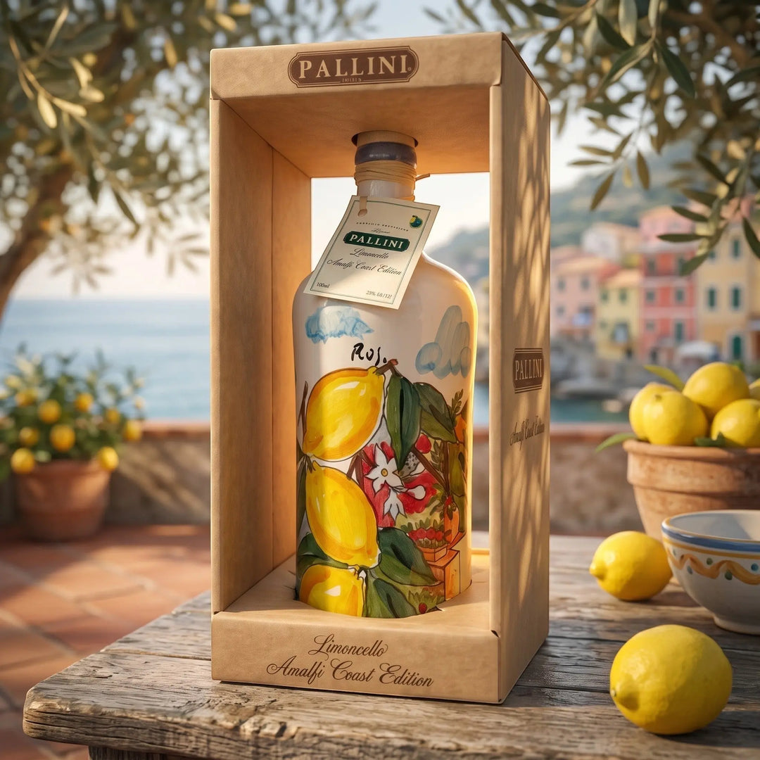 Delikatesi i tako to... Pallini Limoncello Limited Edition bottle with Amalfi lemon artwork in a gift box