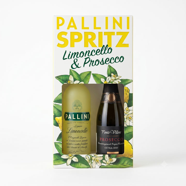 Delikatesi i tako to... Pallini Limoncello and Ponte Villoni Prosecco gift set in a decorative lemon-themed box