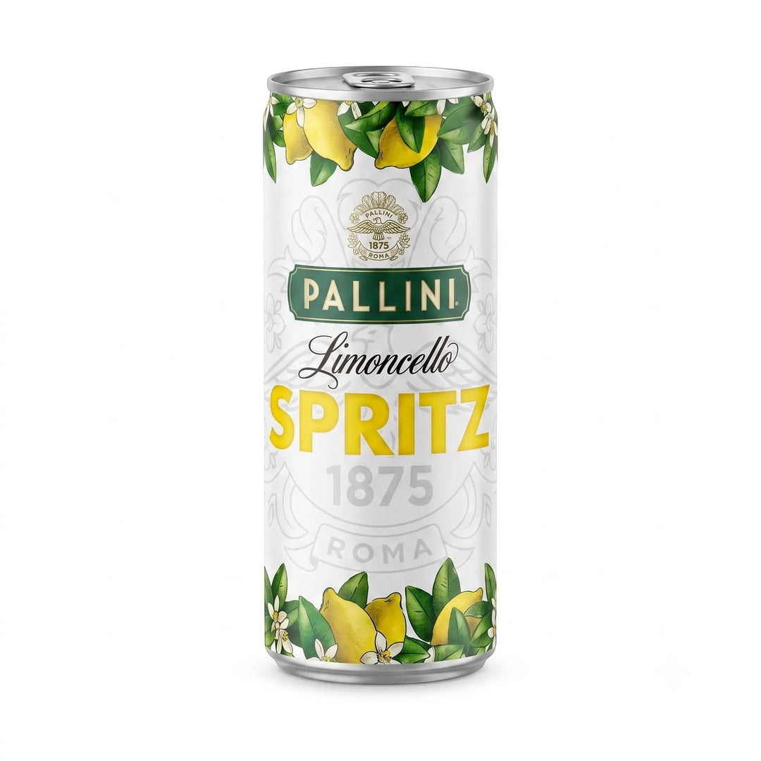 Delikatesi i tako to... Pallini Limoncello Spritz cocktail in a 250ml can with lemon and floral illustrations