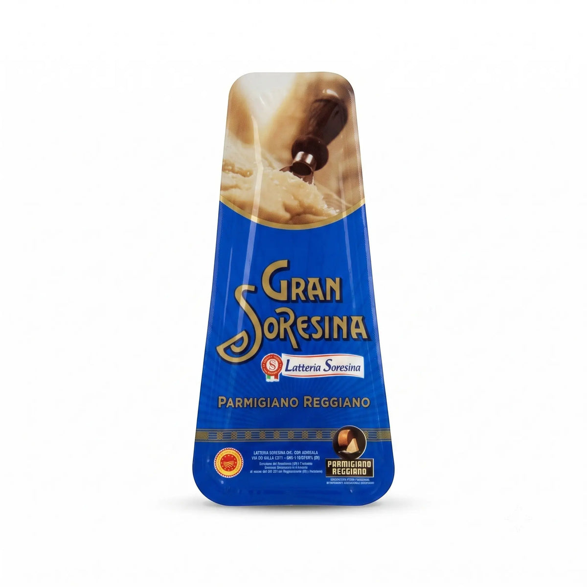 Delikatesi i tako to... Parmigiano Reggiano cheese wedge in blue vacuum-sealed packaging