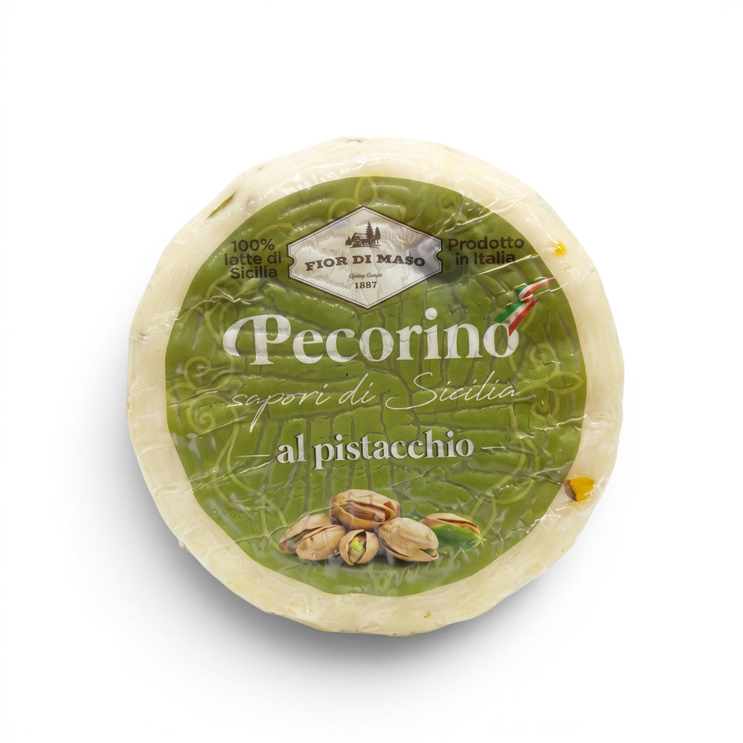 Delikatesi i tako to... Fior di Maso Pecorino sheep cheese with pistachios in green branded packaging