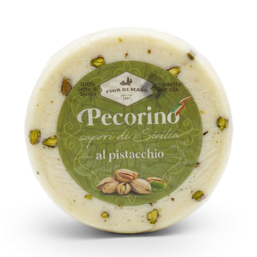 Delikatesi i tako to... Fior di Maso Pecorino sheep milk cheese wheel with Sicilian pistachios