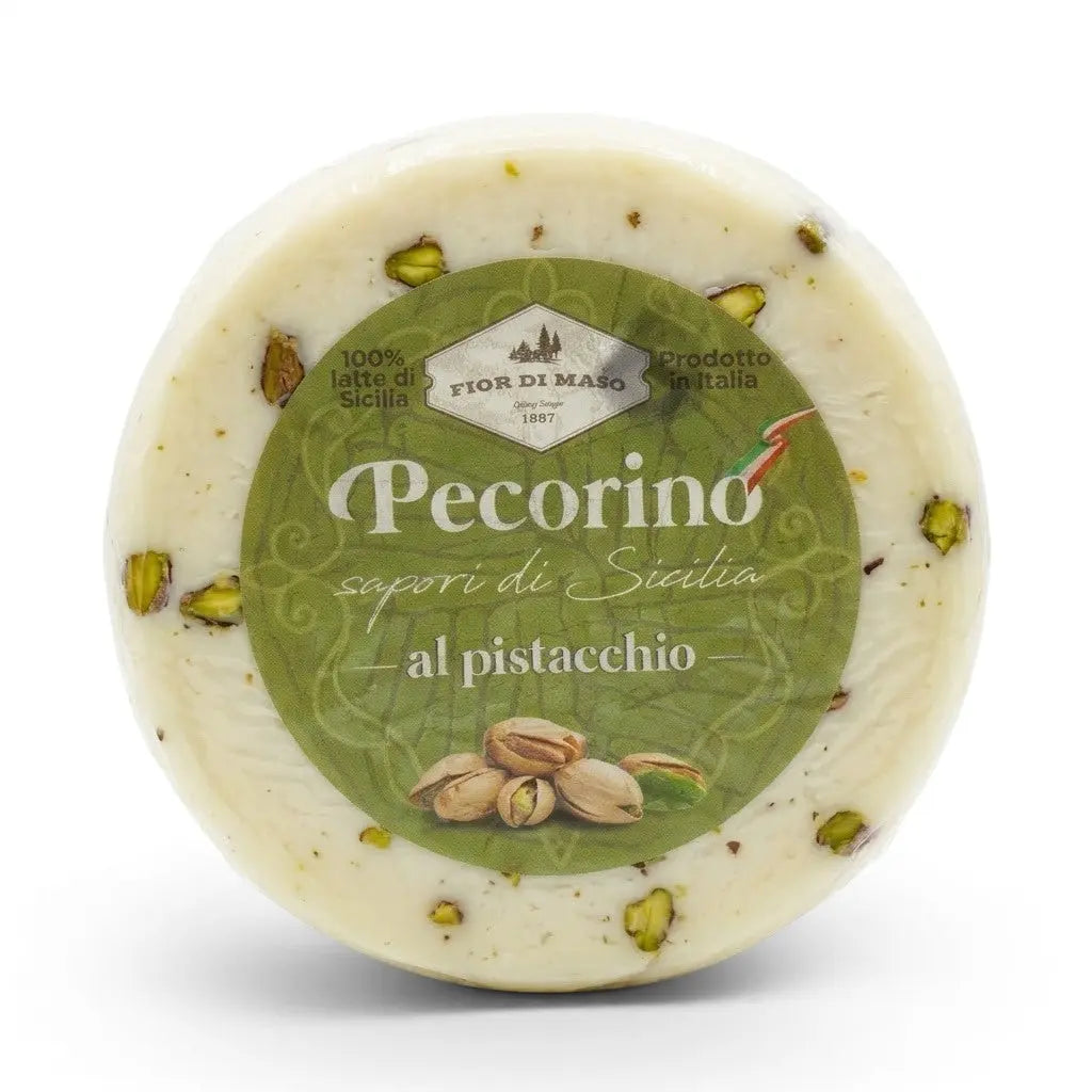 Delikatesi i tako to... Fior di Maso Pecorino sheep milk cheese wheel with Sicilian pistachios