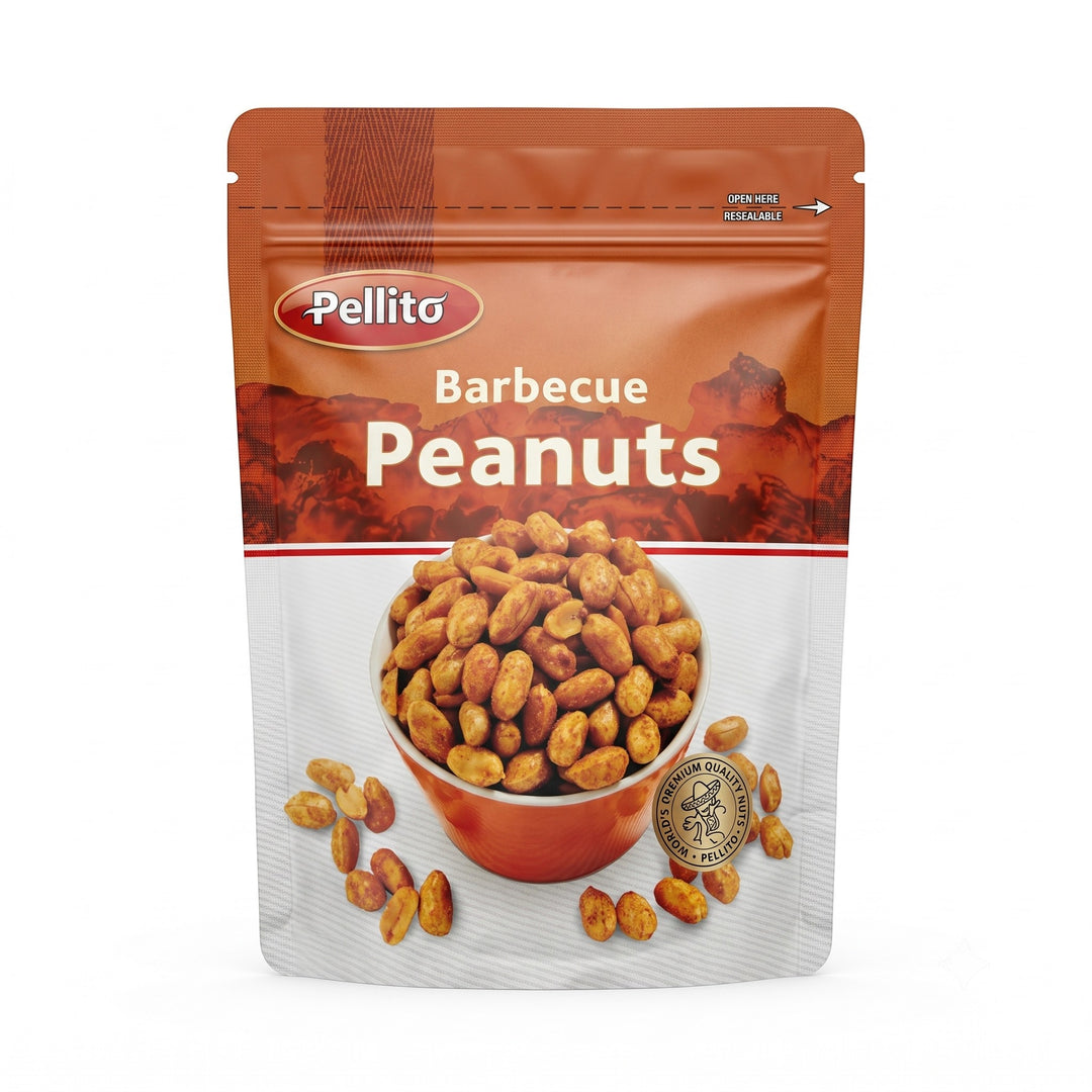 Delikatesi i tako to... Pellito barbecue flavored salted peanuts in a 150g resealable snack pouch.