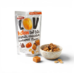 Delikatesi i tako to... Pellito protein oat bites with peanuts, chocolate, and caramel in a 70g pouch.